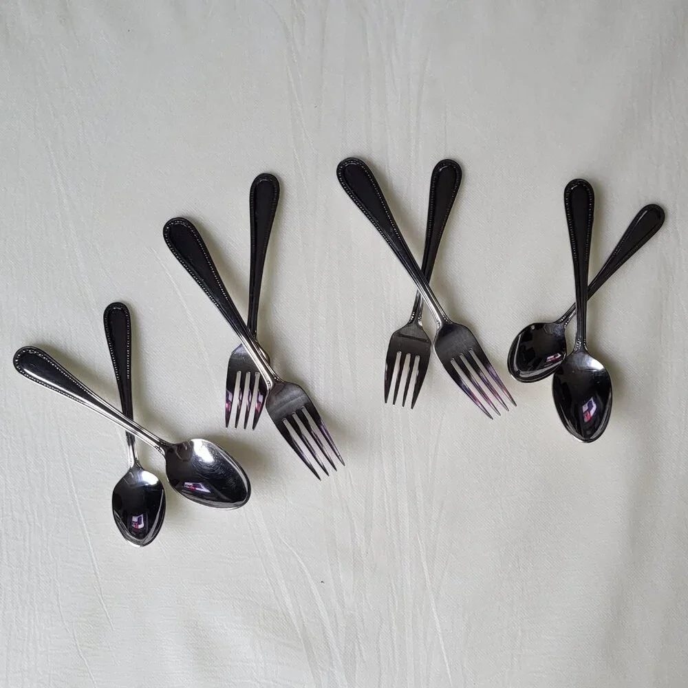 Oneida Pearl Salad Dinner Fork Teaspoon Spoon Royal Bead Stainless Flatware 8 pc